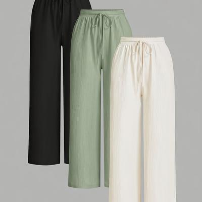 TEMU Women's Fashion Solid Color Drawstring Textured Casual Pants Image