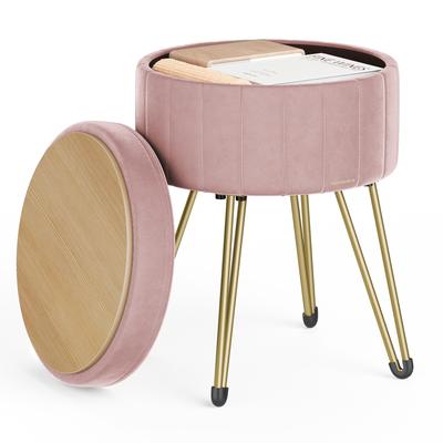 TEMU Storage Ottoman Stool Round Chest Velvet Dressing Table Stool 39 X 44.4 Cm (diameter X H) 4 Metal Legs Living Room Bedroom Image