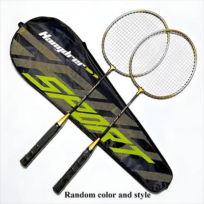 TEMU 1 Set Includes 2 Rackets And 1 Pack Of Lightweight Sports Badminton Rackets - Durable, With Golden Hot Stamping Design, Suitable For Family Entertainment, Beginner Training And Competition Image