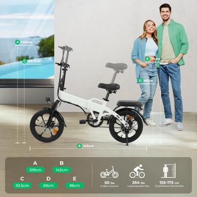 TEMU 16-inch Folding Electric Bike With 7.8ah Battery, 250w Motor, 25km/h, 2.6h Fast Charging, 3 Riding , Adjustable Seat Height, Max 55km Range, Folding Pedelec For , Anti-theft Protection Image