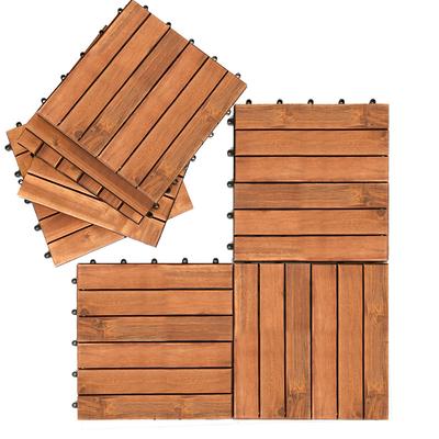 TEMU Pack Of 11-55 Wooden Tiles Balcony Tiles Floor Mat Interlocking For Indoor & Outdoor Use Floor Tiles Made Of Wood 30x30 Cm 6 Slatted Image