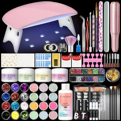 TEMU Coscelia Acrylic Nail Kit Nude Clear Dark Pink With Nail Art Tools Acrylic Glitter Powder Acrylic Nail Kit Acrylic Liquid Uv Led Lamp Nail Drill Kit Nail Extension Set Image