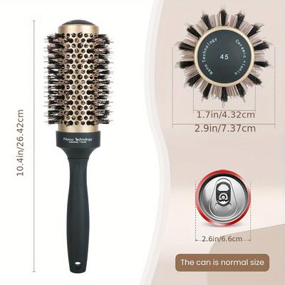 TEMU 1pc Premium Round Brush - Professional Ceramic Aluminum Tube Comb, Heat Resistant, High-quality Nylon Bristles For Styling And Curling Hair, Styling Brush|ergonomic Handle|heatresistant Comb Image