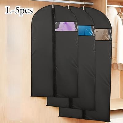 TEMU 5pcs Black Fabric Garment Bags With Zipper Closure - Dustproof Hanging Storage For Clothes, Suitcases & Travel Gear - Hand Washable Home Organization Essentials Image
