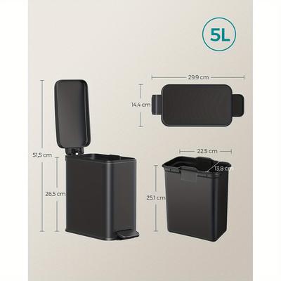 TEMU Compact 5-liter Songmics Cosmetic Bin With Lid, Pedal Trash Can For Bathrooms, Slim Waste Bin For Small Spaces Made Of Steel With Feature Image