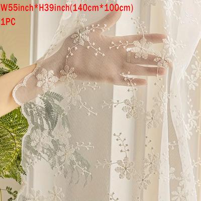 TEMU 1pc Beige Daisy Embroidered European Country Style Sheer Curtain, Polyester, Rod Pocket, Light Filtering, Embroidery, Weave, Unlined, , For Living Room Bedroom Decorative Atmosphere Image