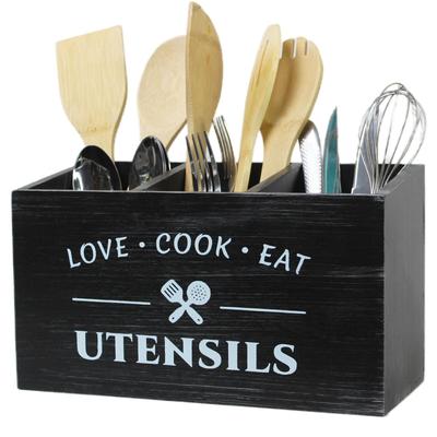 TEMU 1pc Recycled Wood Utensil Organizer Box With Compartments For Spatula, Whisk, Tongs - Rustic Modern Kitchen Storage, High-quality Home Decor & Holiday Gift, Lettering Decor, Texture Image