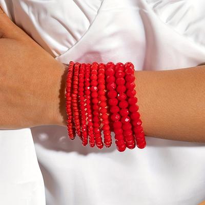 TEMU 9pcs Fashionable Personalized Glass Rice Bead String Bracelet Set Suitable For Women's Dance Party, Gathering And Ramadan Gifts For In Middle East Special Image