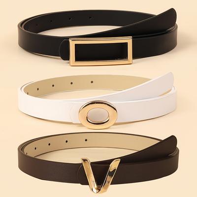 TEMU 3pcs Leather Belts For Women - Black V-shaped , White & , Stylish & , Casual, Office, And Formal Wear, Office Belts|stylish Waistband|durable Belt Material, Waist Belt Image