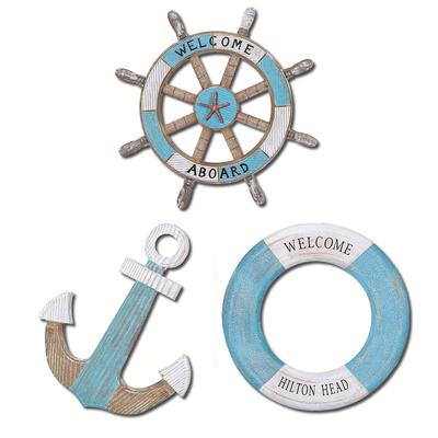 TEMU 2d Flat - 3pcs, 2d Flat, Wooden Wall Decor - Wooden Anchor, And , Marine Theme, Wall Art, Ideal Gift For Housewarming, Birthday, Graduation, No Electricity Required Image