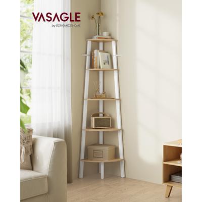 TEMU Vasagle Corner Shelf -tier Corner Shelf Ladder Shelf For Living Room Bookshelf Or Plant Stand Industrial Accent Furniture Natural Oak And Matte White Image