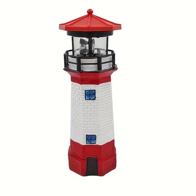 TEMU 1pc Solar-powered Rotating Led Lighthouse - Outdoor Resin Garden Decor With 600mah Battery, Weather-resistant Coastal Design For Lawn, Patio, Or Pond Safety Lighting, Solar Lamp Outdoor Image
