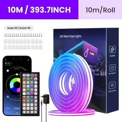 TEMU Rgb Neon Lights, With App & Remote Control, Adjustable Color, Can Followmusic Rhythm Through App, Flexible Neon Strip Lights Rgb Rope Lights, For Bedroom Room Decor Image
