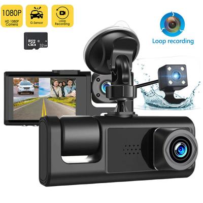TEMU 1080p Dual-view Dash Cam With 32g Memory Card, 5.08 Cm Ips Screen - Hd 3 Large Lens Car Recorder, 3 Channel Dash Cam, Ir Night , Wide Angle
