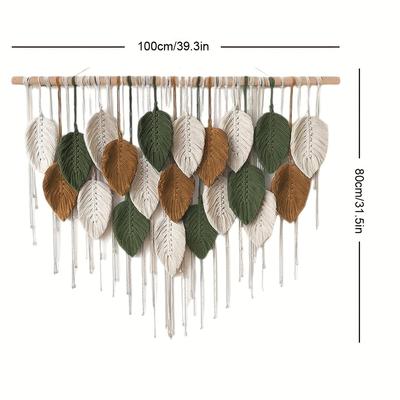TEMU Large Bohemian Macrame Hanging Tapestry With Tassels - Handcrafted, Leaf Decor For Living Room Or Bedroom, Indoor Use, Living Room Decor And Accessories Image