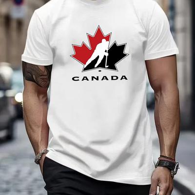 TEMU Men's Summer Graphic T-shirt - Canada Design With Maple Leaf & Text, Lightweight Breathable Fabric, Regular Fit Casual Tee For Sports & Casual Attire, Breathable Clothing | Graphic Shirt | Image