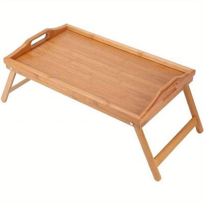 TEMU Foldable Bamboo Tablet Bed Tray With Adjustable Legs - 50 X 30 X 24cm, Natural , Portable Laptop Desk For Home, Office, Or Travel, Laptop Table For Bed Image