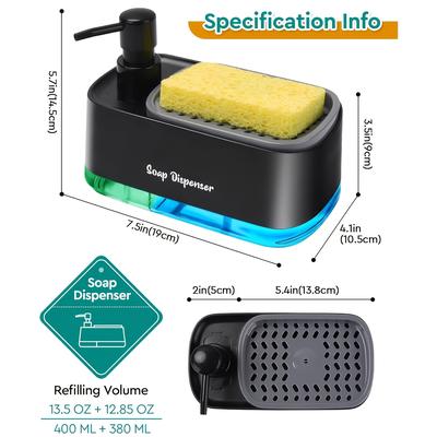TEMU 1 Set4-in- & Bathroom Organizer Set: Soap Dispenser With Sponge Holder, Dishwashing Liquid Pump For Sink Countertop - No Power Needed Image