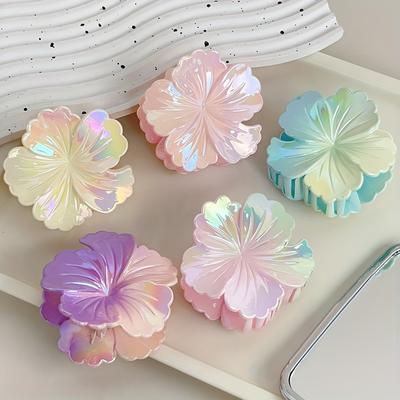 TEMU 5pcs Vibrant Hawaiian Flower Hair Clips - Bohemian Style, Colorful For Thin, Thick, Or Curly Hair, Ages 14+, Elegant Hair Accessories | Vibrant Hair Pins | Glossy Finish, Flower Hair Accessories Image