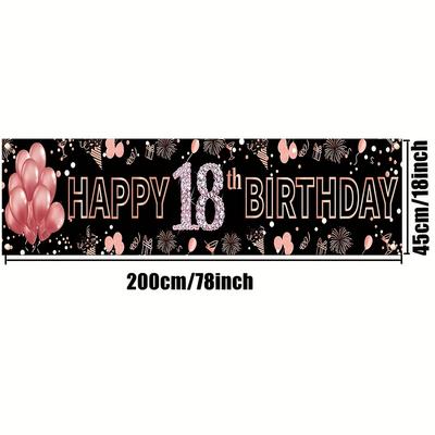 TEMU 1pc Happy 18th Birthday Banner - Elegant Party Decoration With Balloons, Flowers, And , Polyester Material, Indoor/outdoor Celebrations, Birthday Party Decorations Image