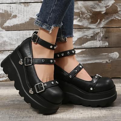 TEMU Women's Fashion High Heels With Thick Sole And Strap, Round Toe Platform Sandals With Synthetic Cover And Rubber Sole, Fashionable Outdoor Women's Shoes Image