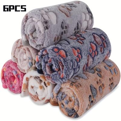 TEMU 6pcs Flannel Pet Blankets - Machine Washable, Ideal For Of All Sizes, & Sofa Protection, Vibrant Floral & Puppy Designs, Cozy Pet Accessory|vibrant Pet Blanket|soft Pet Fabric, Cat Bed Blankets Image