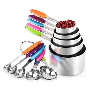 TEMU 5/10pcs Joolkos Stainless Steel Measuring Cups And Spoons Set, , Scratch-resistant, Dishwasher Safe, With Frosted Sponge, For Dry And Liquid Ingredients, Food Contact Safe Image