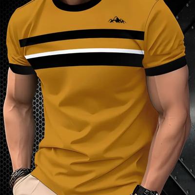 TEMU The Top Of Shows A Golden Digital Printed T-shirt, A Men's Crew Neck Short Sleeve T-shirt, Comfortable Stretch Fabric Comfortable And Machine Washable, Summer, Fashion, Gift, Mature Style Image