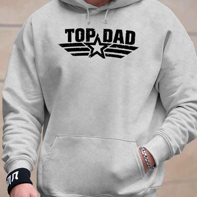 TEMU 1pc Top Dad Graphic Hoodie For Men - Casual Polyester Long Sleeve Sweatshirt With Hood, Knit Fabric, Stretch, Regular Fit - Pullover With Alphabet Pattern Image