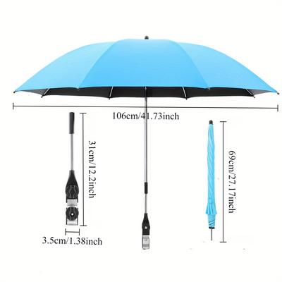 TEMU 360° Rotatable Outdoor Sunshade Umbrella With Clips - Adjustable, Heat-insulating Umbrella For Camping, Beach Chairs, Golf Carts, Wheelchairs, And Patio Seating - Blue, Umbrella Accessories Image
