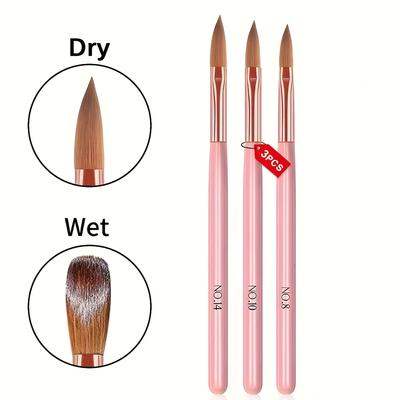 TEMU 3pcs Professional Nail Art Brush Set - High-precision 3d Builder Gel Brush & Seamless Acrylic Drawing Pen For Nail Extension, Carving & Design - 3pcs Kit For Unleashing Your Image