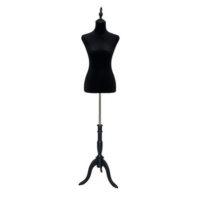 TEMU Adjustable Black Velvet Female Mannequin For Sewing & Knitting - Sturdy Metal Stand, Realistic Torso Design, Tailors And Fashion Enthusiasts Image