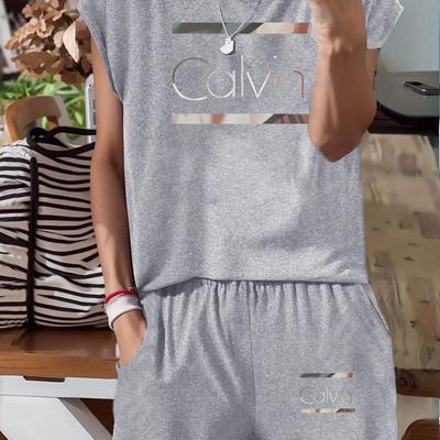 TEMU Graphic Print 2 Piece Set, Short Sleeve T-shirt & Shorts, Women's Clothing Image