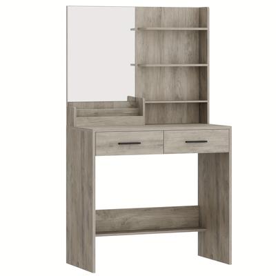 TEMU Dressing Table With Mirror, Dressing Table With 4 Open Shelves And 2 Compartments, Dressing Table With 2 Drawers, Suitable For Bedroom, Living Room, Light Ivory Image