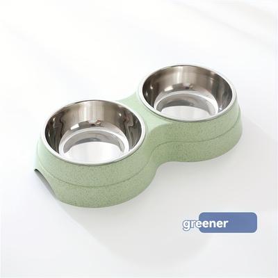 TEMU 1pc Petpal Dual Bowl Feeder, 100ml Stainless Steel Cat Waterer And , Non-slip Plastic Pet Feeding Station For Dogs And Cats Image