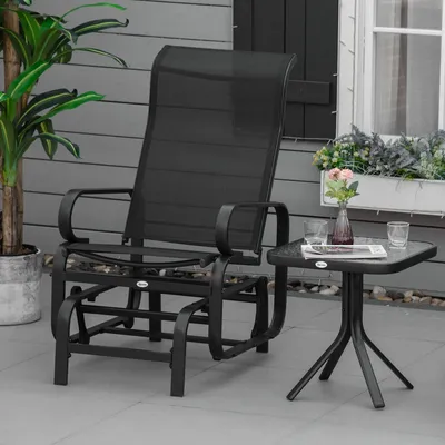 Outsunny Outdoor Gliding Rocking Chair w/ Metal Frame for Patio, Garden, Black