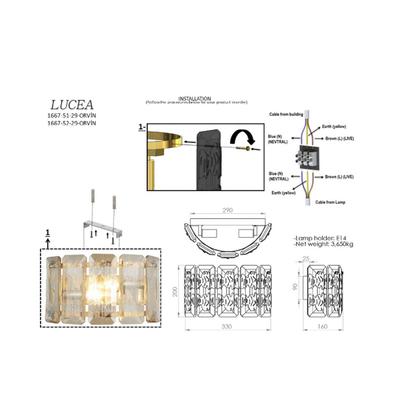 Lucea Wandlampe Orvin messing antik Breite 33 cm Glas/Metall 2-flg Image