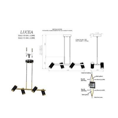 Lucea Hängelampe Lume schwarz/gold antik Länge 66 cm 4-flg. Metall Image