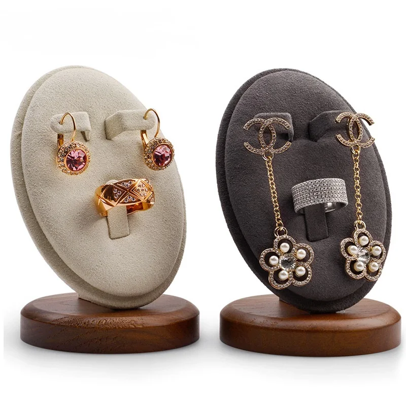 Ovaler Schmuckständer aus massivem Holz, Ohrringe-Set aus massivem Holz, Aufbewahrungsständer, Schmuckständer aus massivem Holz für Ringe