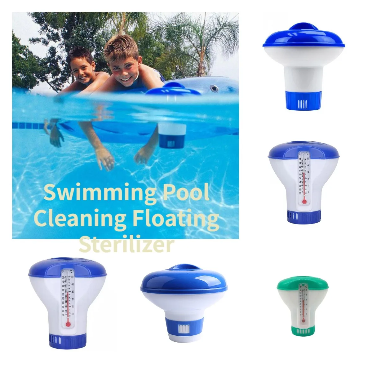 Schwimmbad schwimmender Chlor-und Brom-Tabs-Spender mit Thermometer Schwimmbad schwimmender chemischer Chlorsp ender Image