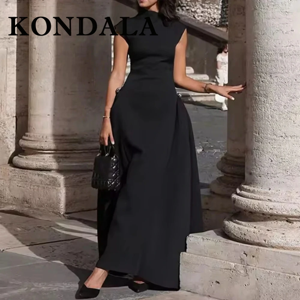 KONDALA Vintage Braun Elegante Frau Kleider Mode 2025, Plissee Asymmetrische Ärmelloses Kleid Chic Abend Party Weibliche Vestidos