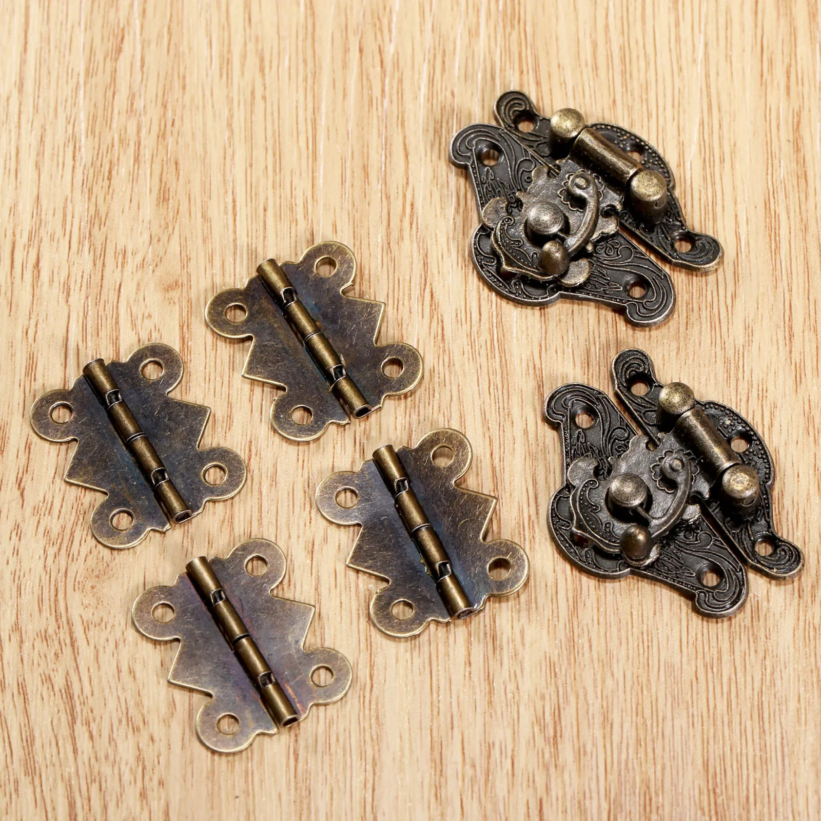 6 Teile/satz Vintage Antike Bronze Schmuck Holz Box Fall Toggle Haspe Latch mit Schrank Scharniere Möbel Zubehör Hardware
