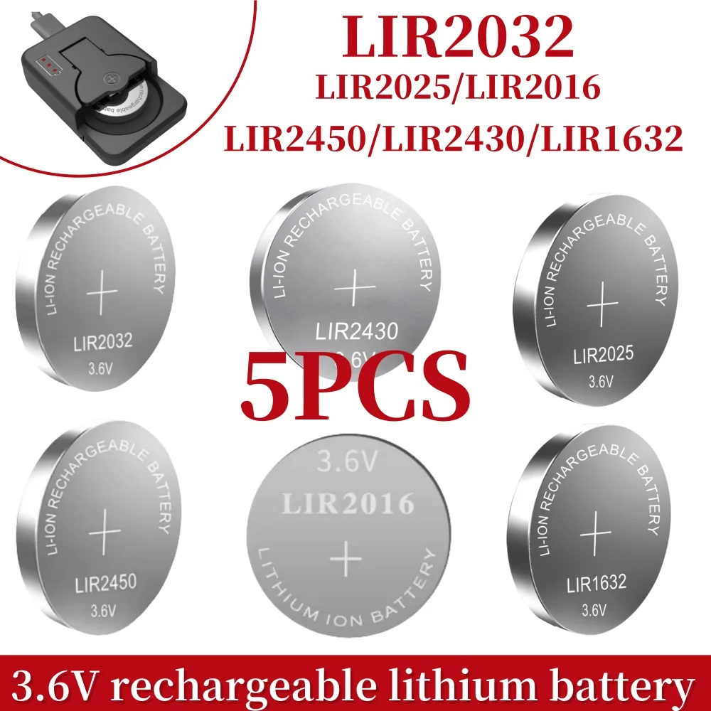 5PCS LIR2032 LIR2016 LIR2025 LIR2430 LIR2450 LIR1632 3,6 V Wiederaufladbare Lithium-Batterie Ersetzt CR2032 2016 2025 2430 2450 Image