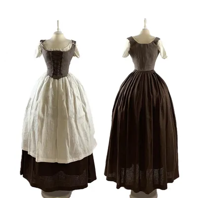 Mittelalter liches Renaissance-Kostüm für Frauen in bräunlich grauem Schokoladen-Leinen-Bauern korsett kleid Halloween-Party-Rollenspiel-Outfits Image