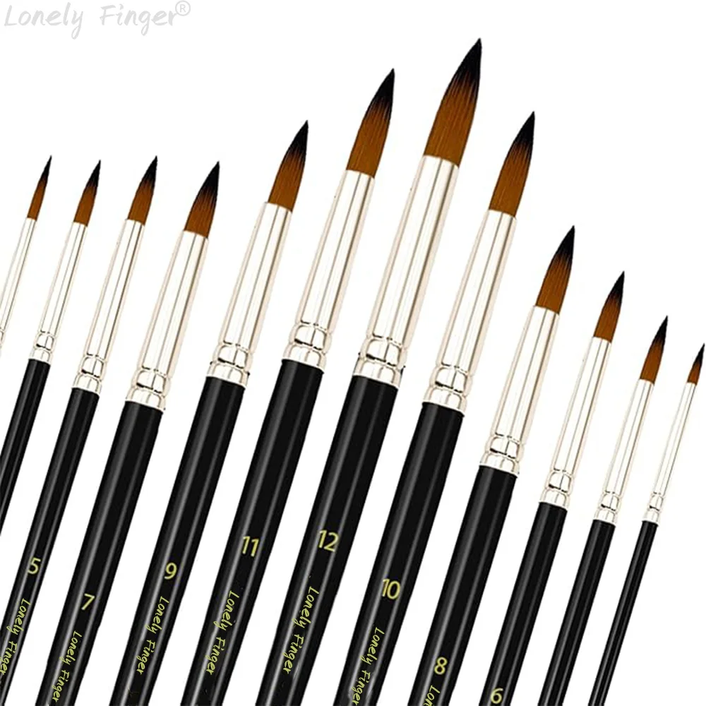 12-teiliges Nylon-Pinsel-Set, professionelles Acryl-Künstlerpinsel-Set für Aquarell, Gouache, Ölfarbe, Kunstpinsel, rund, spitz Image