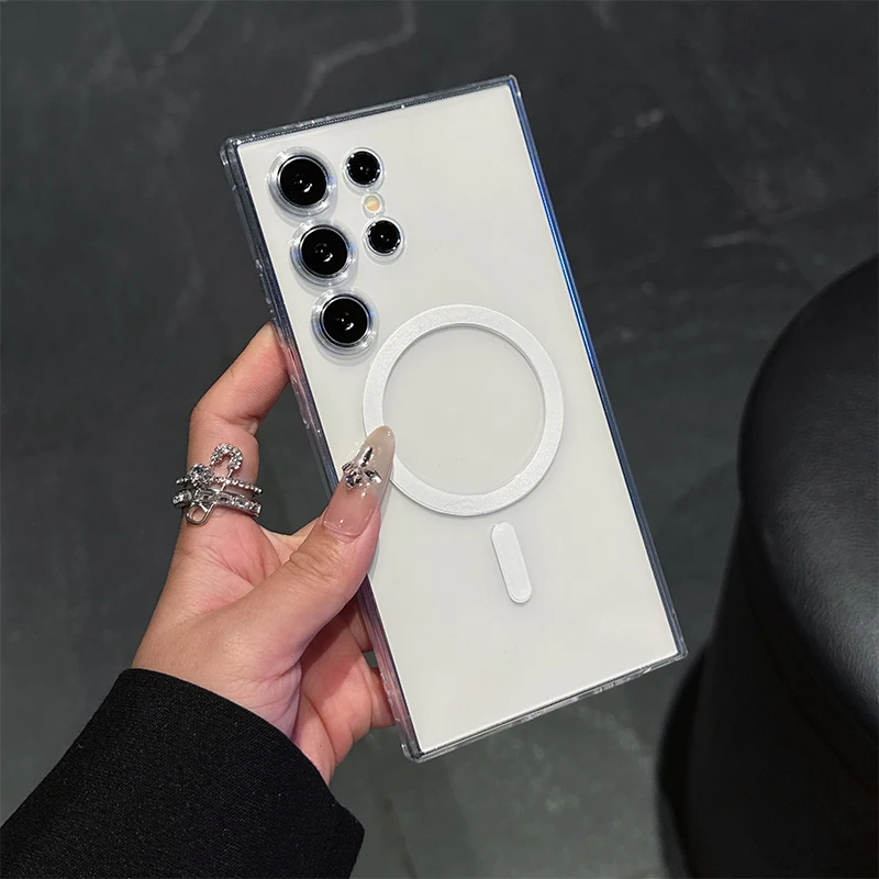 Für Magsafe magnetische transparente Hülle für Samsung Galaxy S25 Edge S24 S23 S22 S21 S20FE Plus Note 20 Ultra Acryl schwarze Abdeckung Image