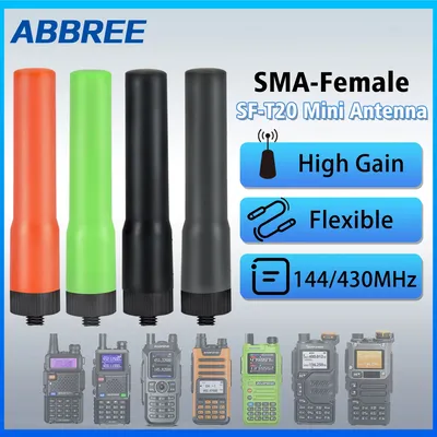 ABBREE SF-20 Mini Soft Antenna VHF UHF Dual Band SMA-Female For Baofeng UV-5R UV-21 Pro V2 BF-888S Quansheng UV-K6 Two Way Radio