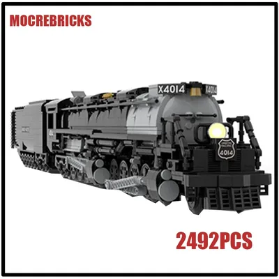 Eisenbahn-Transport-Serie Zug 4014, Fracht-Dampflokomotive mit Wagen, MOC-Bausteine, Montage, Image