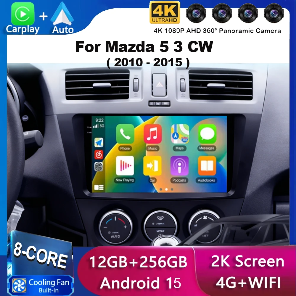 Android 15 Carplay Auto WIFI + 4G Für Mazda 5 3 CW 2010 2011 2012 2013 2014 2015 auto Radio Multimedia Stereo Player GPS 360 Kamera Image