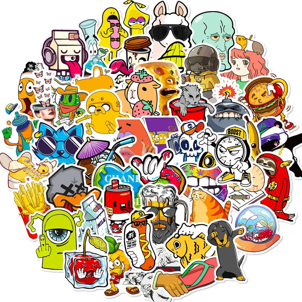 50 Stück trendige und modische Hip-Hop-Elemente, wasserdichte Graffiti-Aufkleber für Helm, Fahrrad, Handkonto, Federmäppchen-Aufkleber